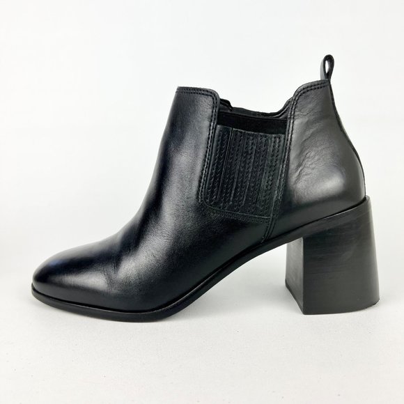 Lucky Brand Womens Debruh Black Leather Heeled Bootie Chunky Ankle Boots size 10 - Picture 8 of 16